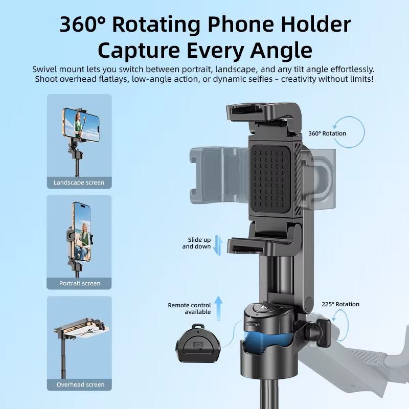 🤳 Mini Bluetooth Selfie Stick & Tripod — Foldable 360° Rotating Vlog Stand for iPhone & Android