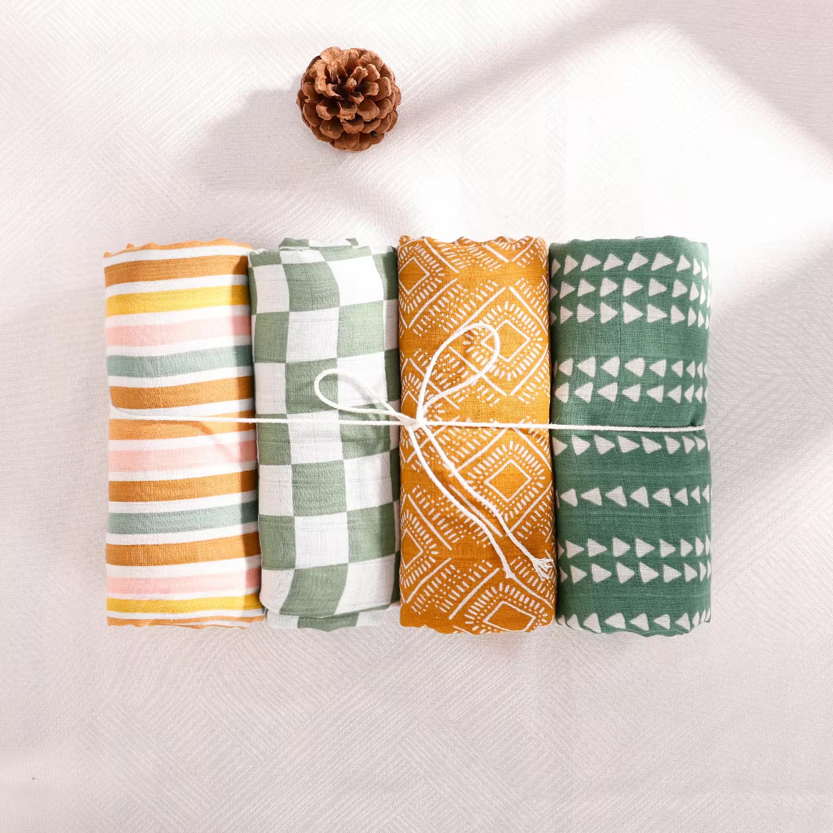 4PCS Gift Set Popular Digital Print Bamboo Cotton Muslin Swaddle Blankets 120*110Cm Newborn Baby Bath Towel Wrap