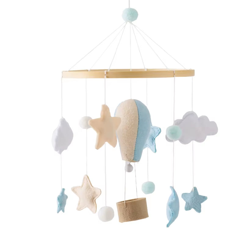 Baby Wooden Crib Mobile & Music Bed Bell — Hot Air Balloon Wind Chime Rattle Toy for Newborns, Baby Gift