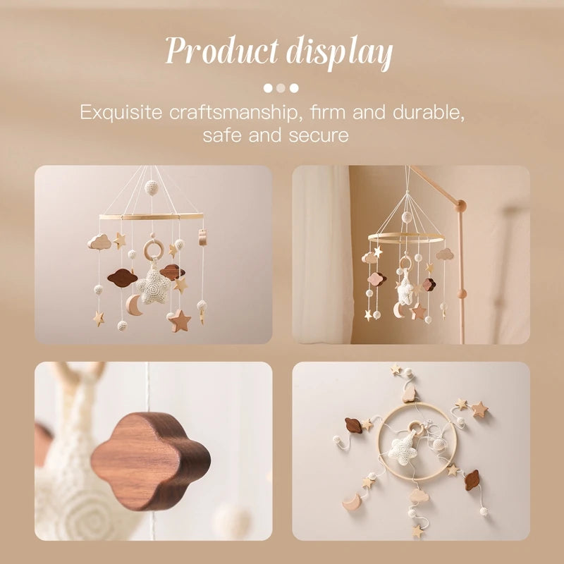 Baby Wooden Crib Mobile & Music Bed Bell — Hanging Rattle Toy for Newborns, Infant Gift