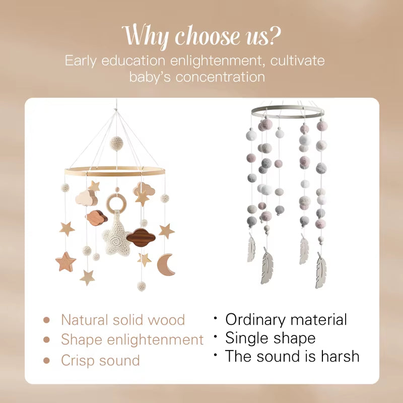 Baby Wooden Crib Mobile & Music Bed Bell — Hanging Rattle Toy for Newborns, Infant Gift