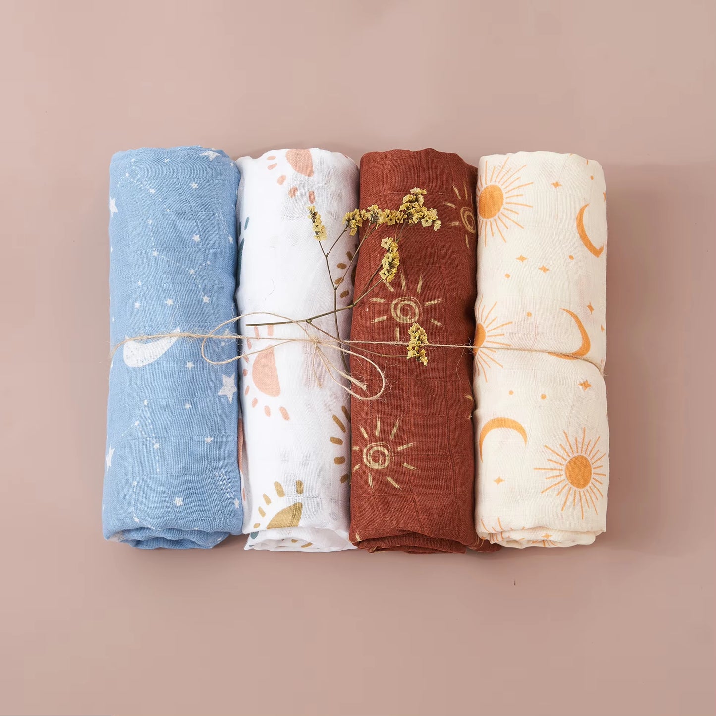 4PCS Gift Set Popular Digital Print Bamboo Cotton Muslin Swaddle Blankets 120*110Cm Newborn Baby Bath Towel Wrap