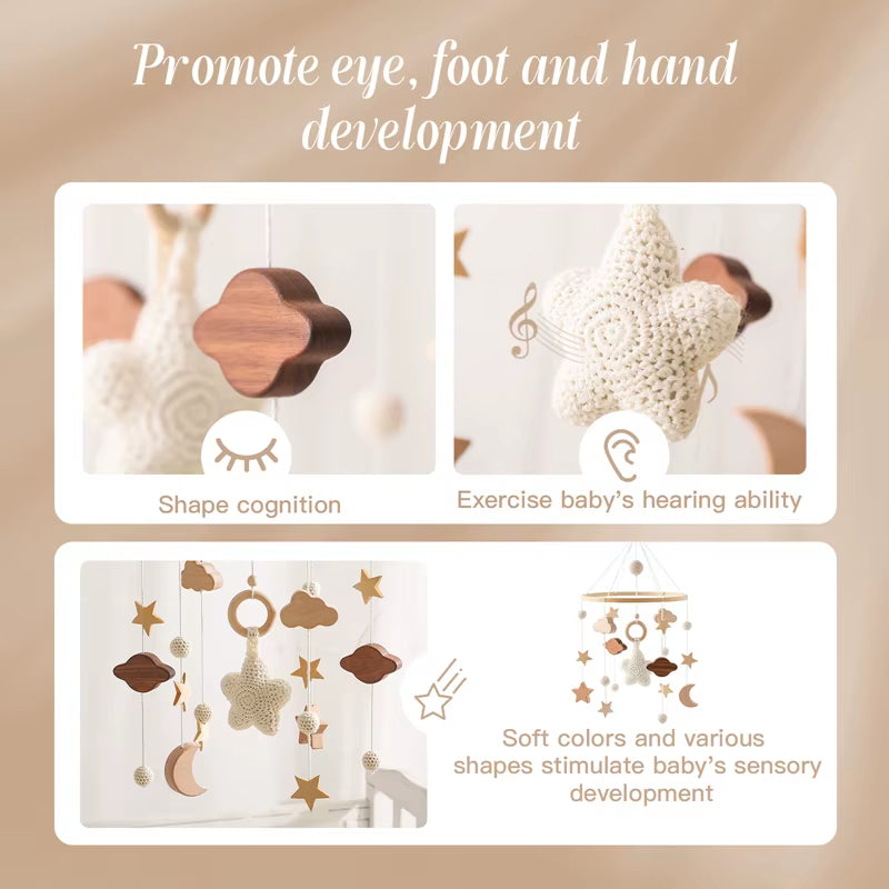 Baby Wooden Crib Mobile & Music Bed Bell — Hanging Rattle Toy for Newborns, Infant Gift