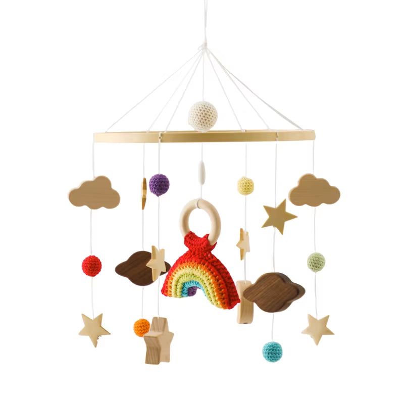 Baby Wooden Crib Mobile & Music Bed Bell — Hot Air Balloon Wind Chime Rattle Toy for Newborns, Baby Gift