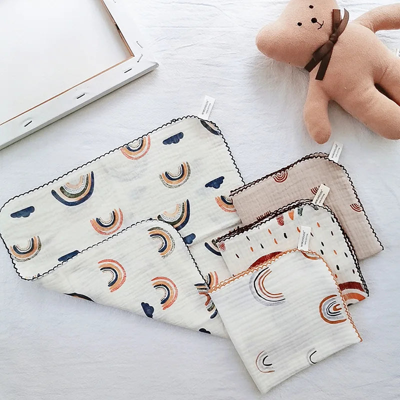 Soft Cotton Baby Face & Saliva Towels — 4-Layer Muslin Bibs & Burp Cloths for Newborns