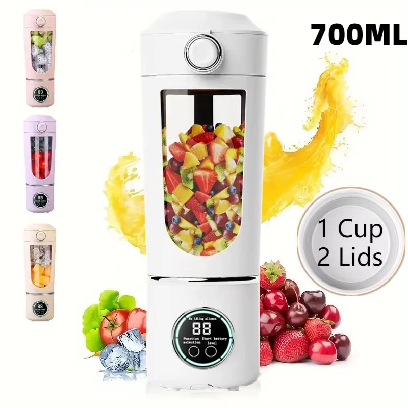 Portable 700ML Smoothie Blender Bottle – 2-in-1 Juicer with Durable Stainless Steel Blades