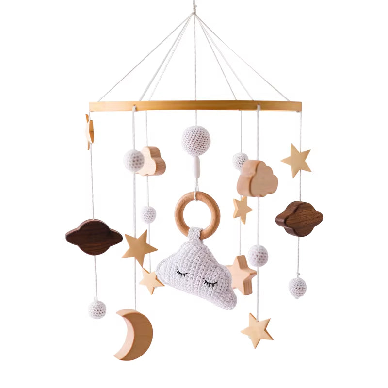 Baby Wooden Crib Mobile & Music Bed Bell — Hot Air Balloon Wind Chime Rattle Toy for Newborns, Baby Gift