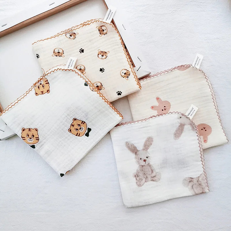 Soft Cotton Baby Face & Saliva Towels — 4-Layer Muslin Bibs & Burp Cloths for Newborns
