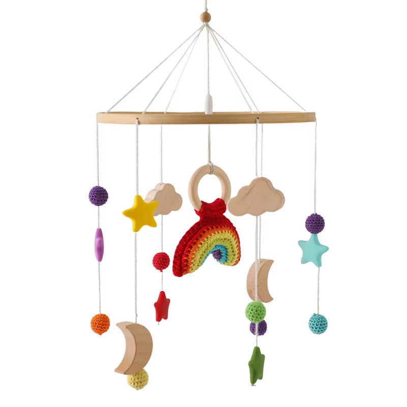 Baby Wooden Crib Mobile & Music Bed Bell — Hot Air Balloon Wind Chime Rattle Toy for Newborns, Baby Gift