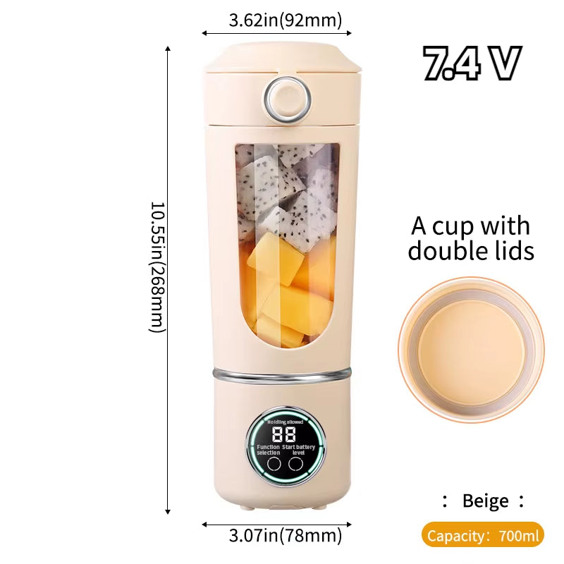 Portable 700ML Smoothie Blender Bottle – 2-in-1 Juicer with Durable Stainless Steel Blades
