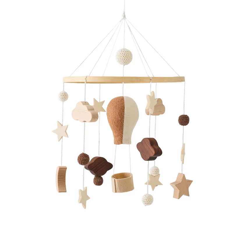 Baby Wooden Crib Mobile & Music Bed Bell — Hot Air Balloon Wind Chime Rattle Toy for Newborns, Baby Gift