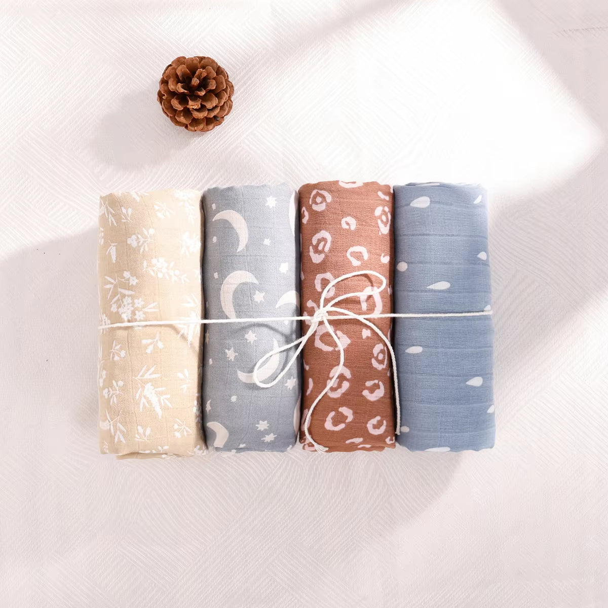 4PCS Gift Set Popular Digital Print Bamboo Cotton Muslin Swaddle Blankets 120*110Cm Newborn Baby Bath Towel Wrap