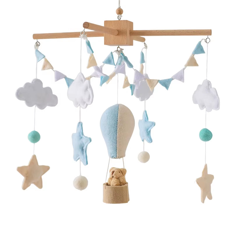 Baby Wooden Crib Mobile & Music Bed Bell — Hot Air Balloon Wind Chime Rattle Toy for Newborns, Baby Gift