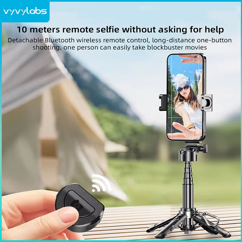 🤳 Mini Bluetooth Selfie Stick & Tripod — Foldable 360° Rotating Vlog Stand for iPhone & Android