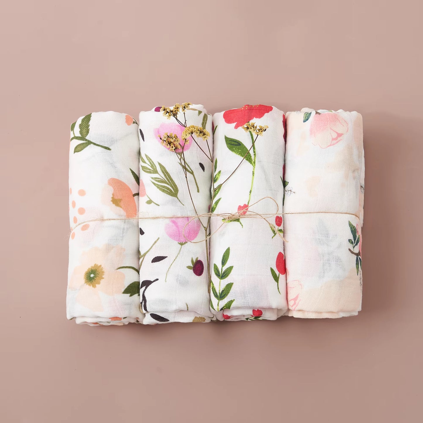 4PCS Gift Set Popular Digital Print Bamboo Cotton Muslin Swaddle Blankets 120*110Cm Newborn Baby Bath Towel Wrap